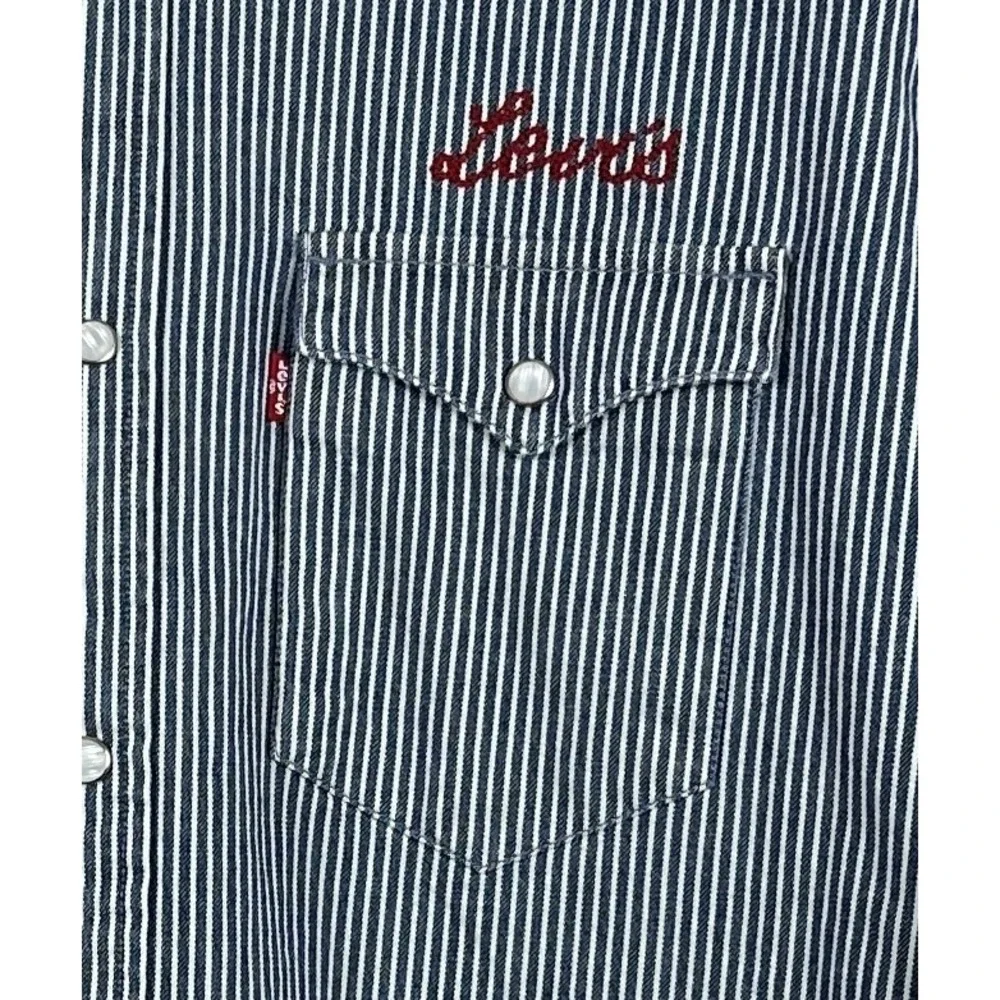Levi's Men's L Western Shirt Blue White Striped Snap Front Locomotive‎ Train NEW